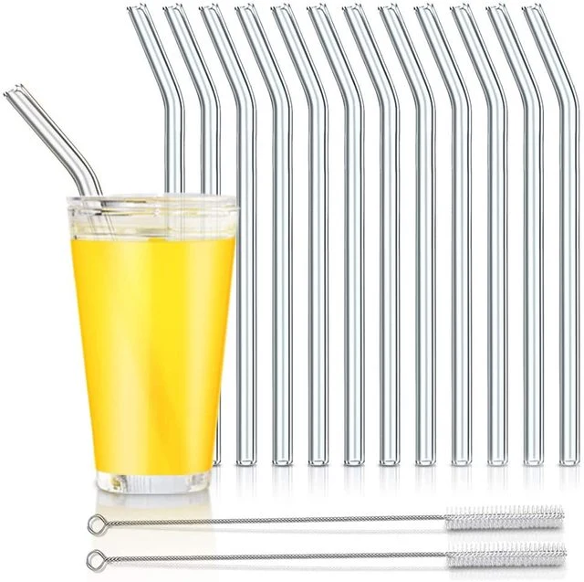 Custom Logo Glass Drinking Straws Reusable Straight Curved Glass Straws with Cleaning Brush Eco-Friendly Straws for Cocktail Milk