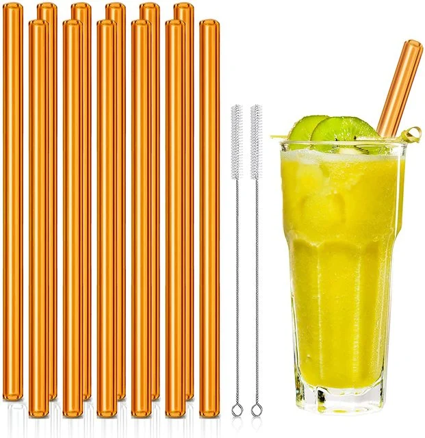 Custom Logo Glass Drinking Straws Reusable Straight Curved Glass Straws with Cleaning Brush Eco-Friendly Straws for Cocktail Milk