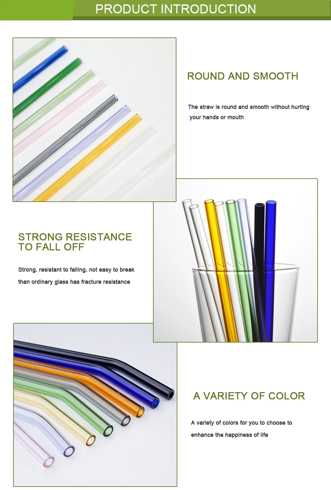 200*10mm 200*8mm 200*6mm 215*6mm Borosilicate Reusable Colorful Transparent Straight Bent Curved Glass Straw Factory