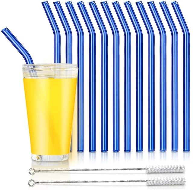 Custom Logo Glass Drinking Straws Reusable Straight Curved Glass Straws with Cleaning Brush Eco-Friendly Straws for Cocktail Milk