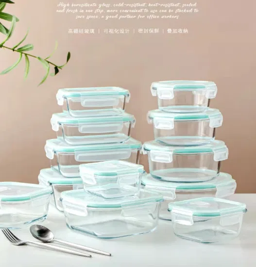 Envases de vidrio transparentes del almacenamiento de la comida de la venta al por mayor de la fiambrera del alto borosilicato 385ml con la tapa